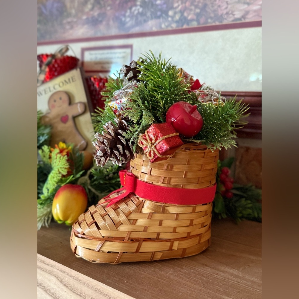 Vintage 1985  Hand Woven Decorative Boot - Red Accent